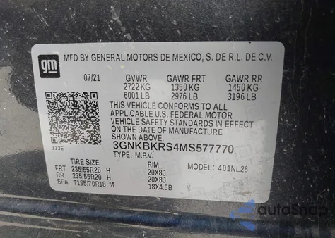 2021 Chevrolet Blazer Awd Rs from USA, damaged, VIN 3GNKBKRS4MS577770